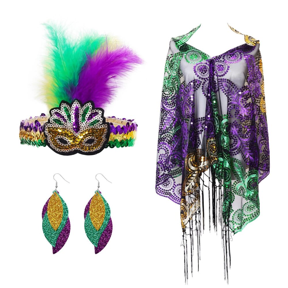 3695 Mardi Gras Shawl Scarf Costume Accessoriess Set For Women: